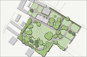 Bauzeichnung einer Grünanlage innerhalb eines bebautes Gebietes